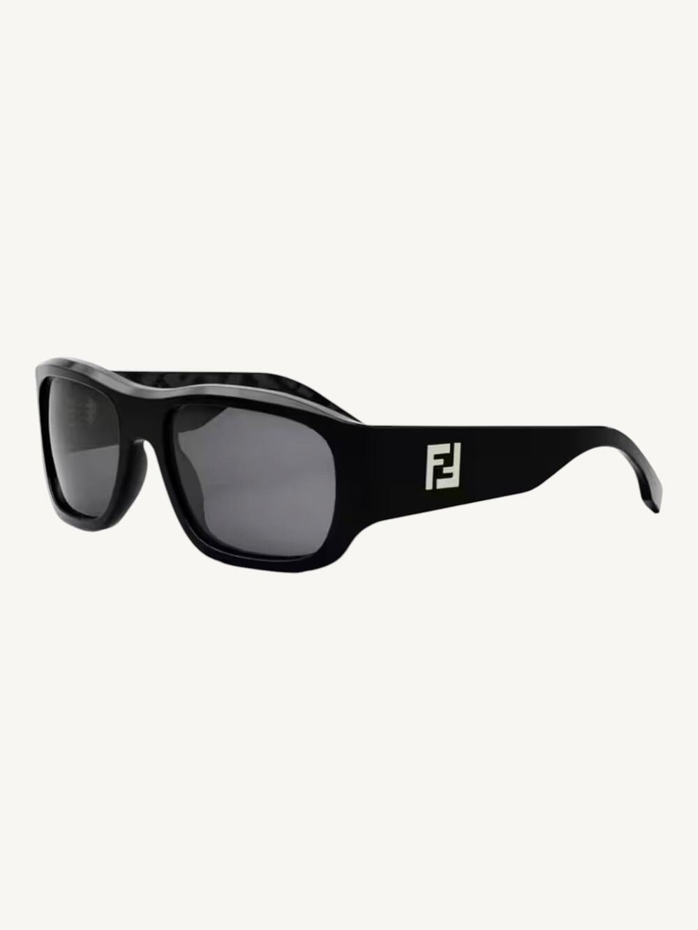 Fendi FE401171 Black Acetate Rectangle Sunglasses Made Smoke Lenses - New
